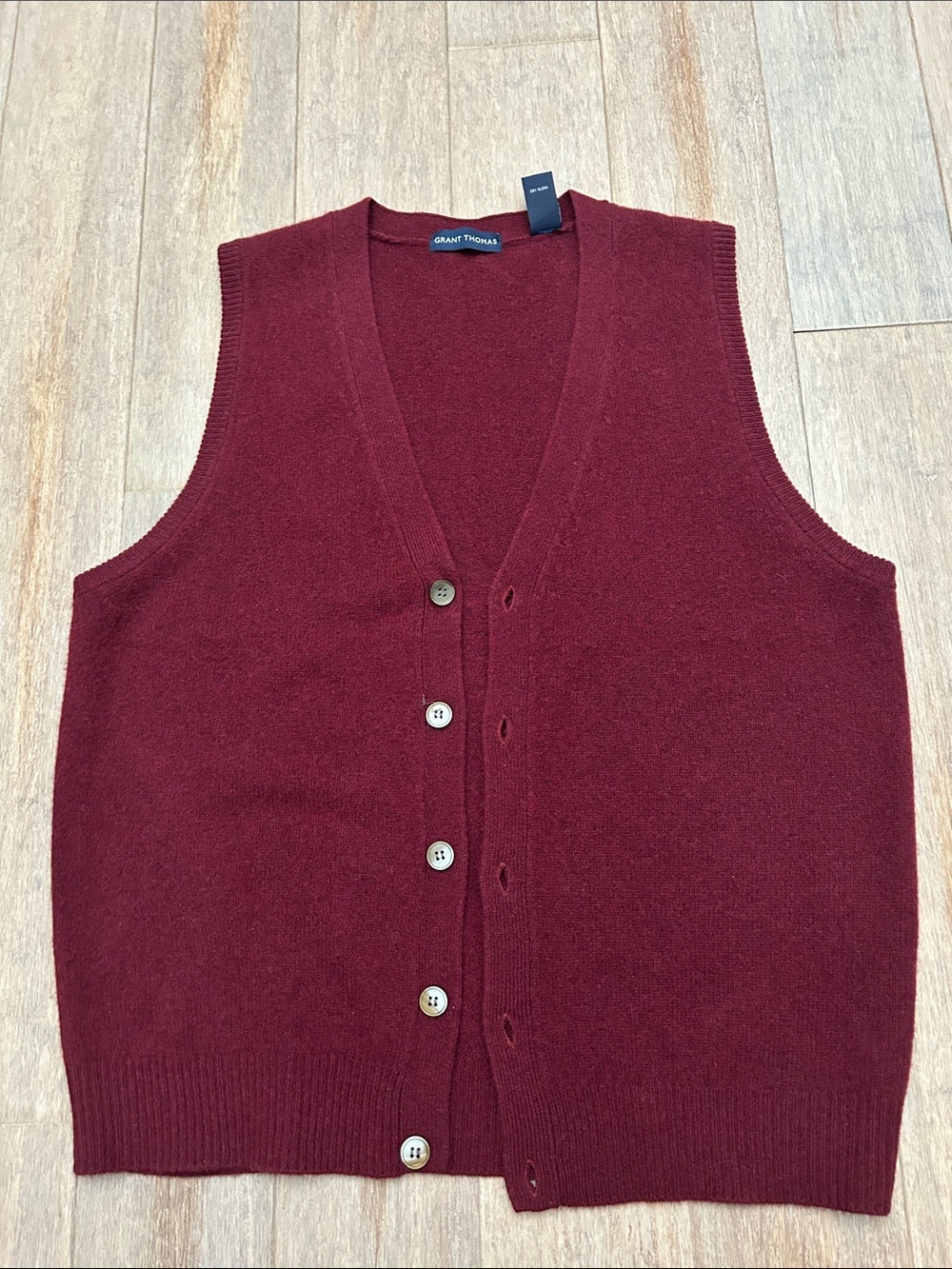 Grant Thomas Men's Burgundy Button-Front Wool Vest size L